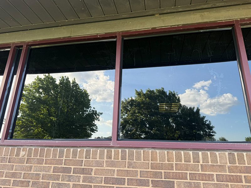 Privacy window film on a ground-floor home window